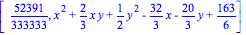 [52391/333333, x^2+2/3*x*y+1/2*y^2-32/3*x-20/3*y+163/6]